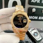 Perfect Replica Rolex Day Date Black Onyx Face Gold Diamond Bezel 36mm Watch